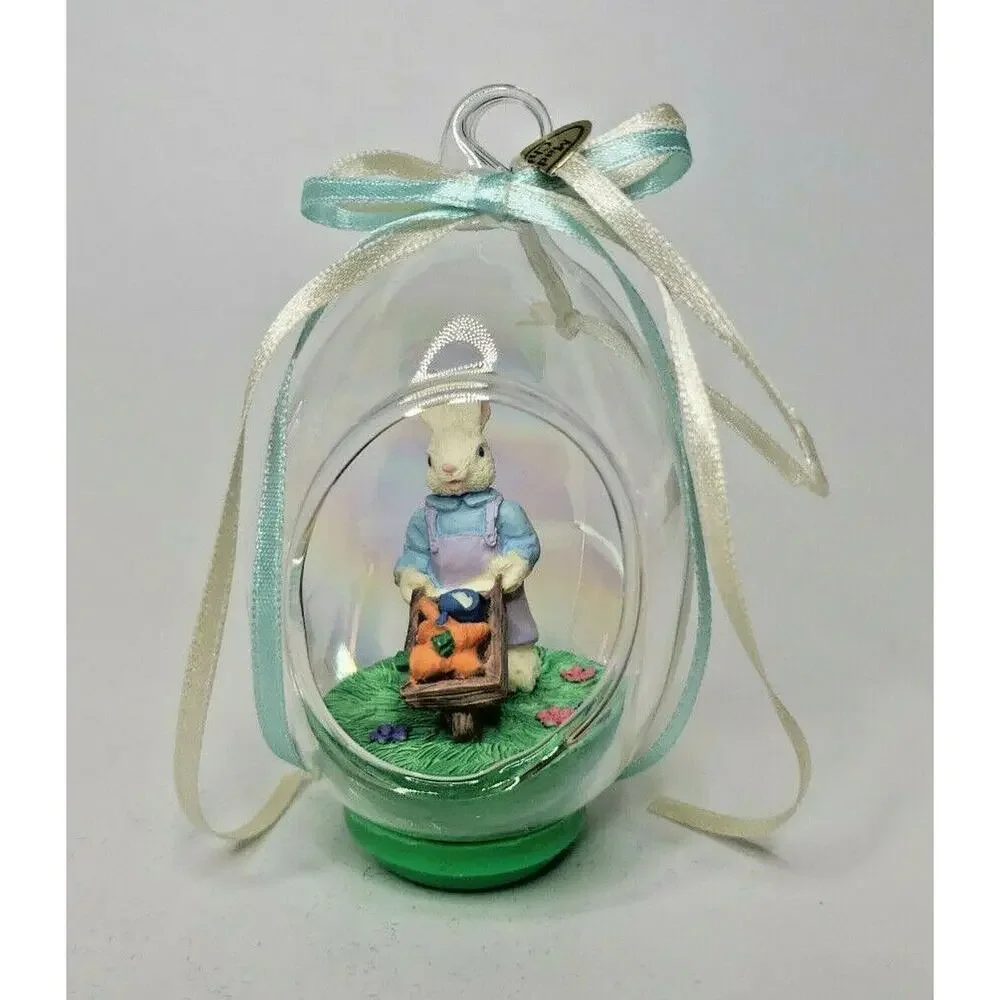 Vintage Hand Blown Glass Scene Inside Easter‎ Bunnies New In Box U77/19